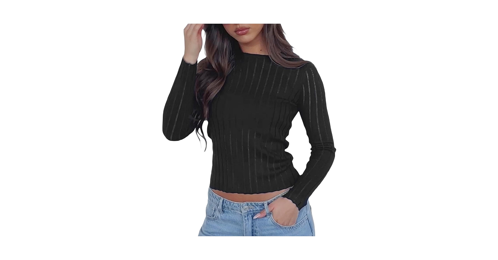 Women's Sheer Mesh Tops Y2k See Through Knit Sweater Sexy Long